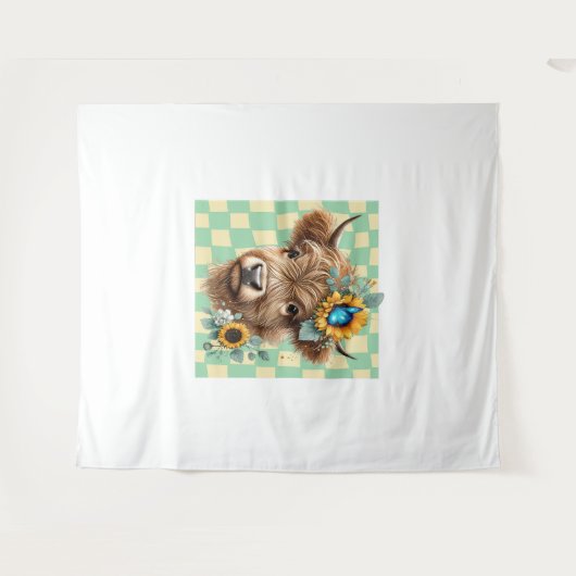 Zonnebloem Koe, Schattigee Highland Koe Wandkleed (Voorkant (horizontaal))