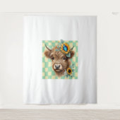 Zonnebloem Koe, Schattigee Highland Koe Wandkleed (Voorkant)