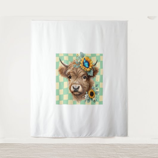 Zonnebloem Koe, Schattigee Highland Koe Wandkleed (Voorkant)