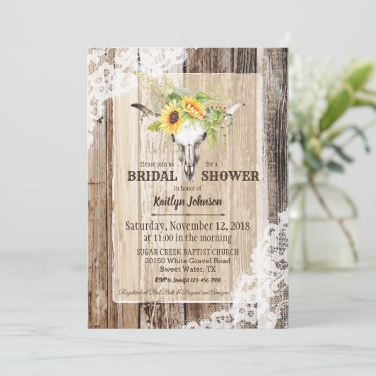 Zonnebloem Koe schedel schuur hout rustiek Vrijgez Kaart (Staand voorkant)