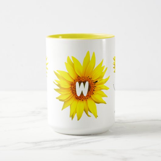 Zonnebloem Koffie Mok (Naam & Monogrammed initiaal (Midden)