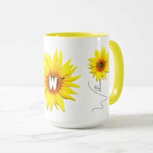 Zonnebloem Koffie Mok (Naam & Monogrammed initiaal (Voorkant rechts)