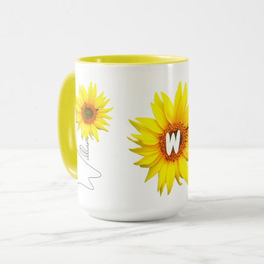 Zonnebloem Koffie Mok (Naam & Monogrammed initiaal (Voorkant links)