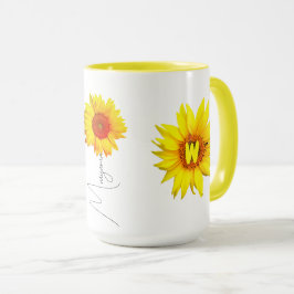 Zonnebloem koffiemok voor haar (naam initiaal spre mok