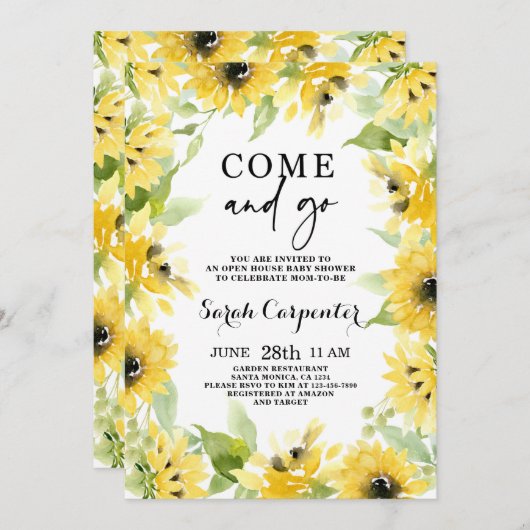 Zonnebloem Kom en ga Baby shower Uitnodiging (Voorkant / Achterkant)