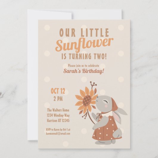 Zonnebloem konijn verjaardag kaart (Voorkant)