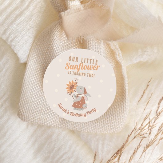 Zonnebloem konijn verjaardag ronde sticker