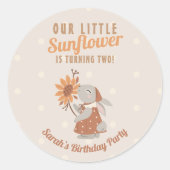 Zonnebloem konijn verjaardag ronde sticker (Voorkant)