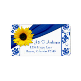 Zonnebloem Koninklijk Blauwe Damast Huwelijks Reto Etiket