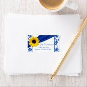 Zonnebloem Koninklijk Blauwe Damast Trouw Retourad Etiket (Insitu)