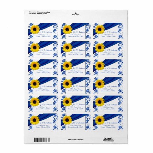 Zonnebloem Koninklijk Blauwe Damast Trouw Retourad Etiket (Full Sheet)