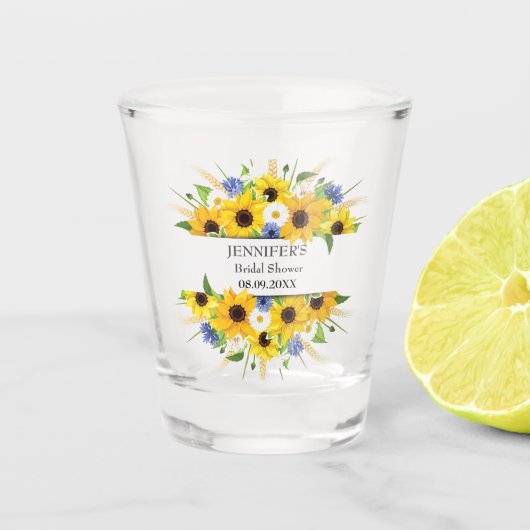 Zonnebloem Korenbloem Aquarel Bruidsdouche Shot Glas (Voorkant)