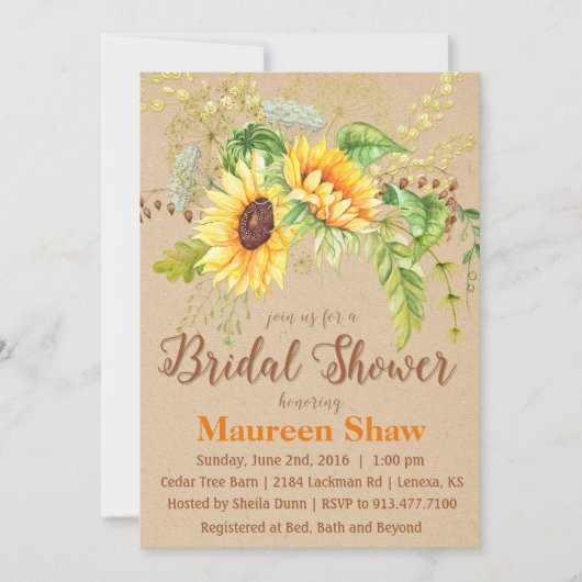 Zonnebloem Kraft Bruiloft Uitnodiging (Voorkant)