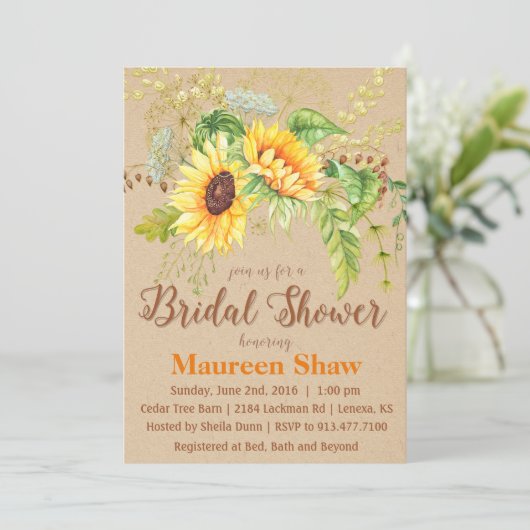 Zonnebloem Kraft Bruiloft Uitnodiging (Staand voorkant)