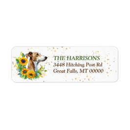 Zonnebloem krans Greyhound hond retouradres Etiket