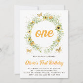 Zonnebloem Krans Met Cute Vlinders Verjaardag Kaart (Voorkant)