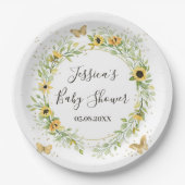 Zonnebloem Krans met Mooie Vlinders Baby Shower Papieren Bordje (Voorkant)