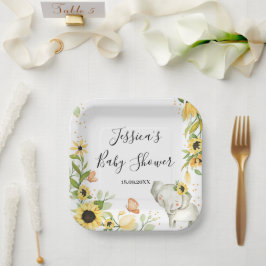 Zonnebloem Krans Olifant Baby Shower Papieren Bordje