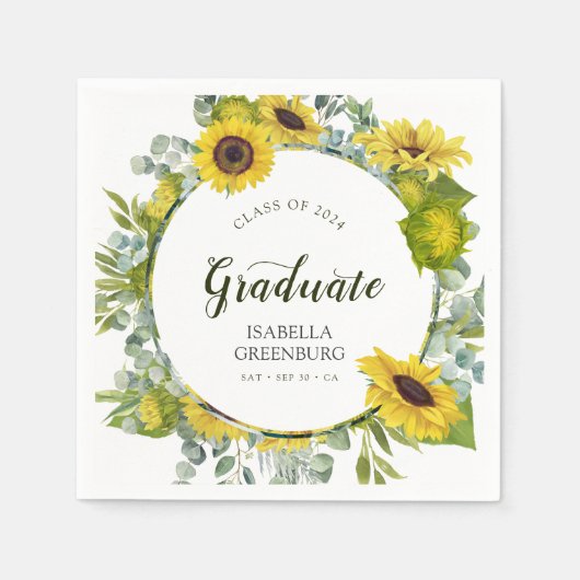 Zonnebloem krans Script Graduation Party Servet (Voorkant)