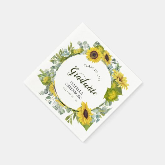 Zonnebloem krans Script Graduation Party Servet (Hoek)