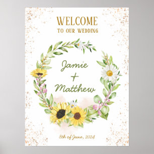 Zonnebloem krans Zomer Herfst Happy Wedding Welkom Poster