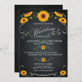 Zonnebloem krijtbord Bloemen  Bold Bruiloft Kaart (Voorkant / Achterkant)