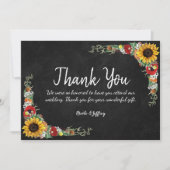 Zonnebloem krijtbord land bruiloft dank u bedankkaart (Voorkant)