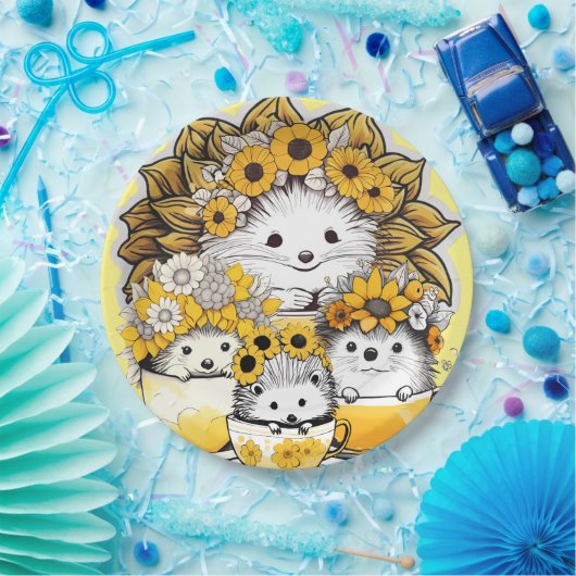 Zonnebloem kronen egel picknick papieren bordje (Feest)