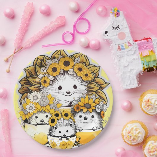 Zonnebloem kronen egel picknick papieren bordje (Feest)