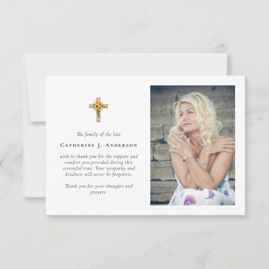 Zonnebloem Kruis Foto Sympathy Funeral Memorial Bedankkaart (Voorkant)