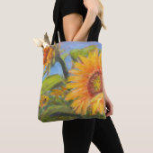 Zonnebloem Kruistas met zwarte Logo Tote Bag (Dichtbij)