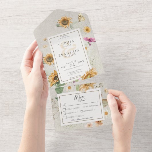  Zonnebloem Kruit All In One Uitnodiging (Afscheurbaar)