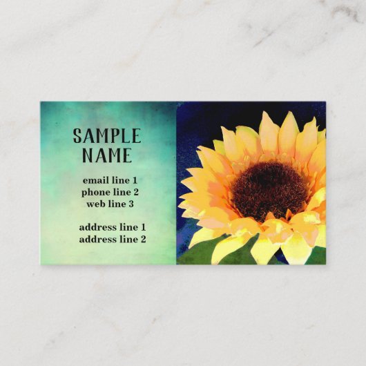 zonnebloem kunst aangepast visitekaartje blauw en (Voorkant)