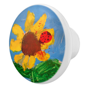 Zonnebloem "Kunst door kinderen" Keramische Knop
