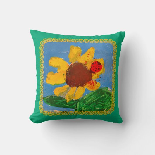 Zonnebloem "Kunst door kinderen" Kussen (Voorkant)