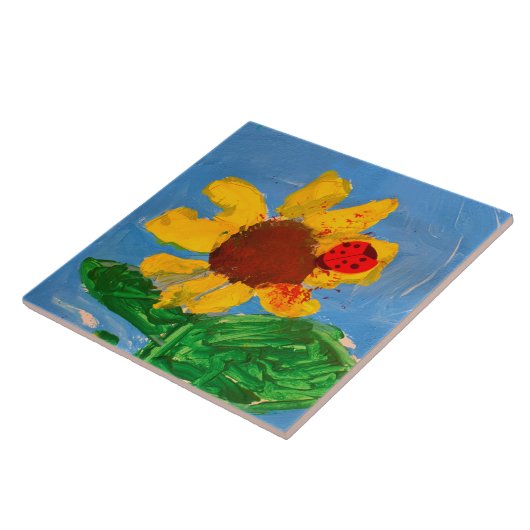 Zonnebloem "Kunst door kinderen" Tegeltje (Zijkant)