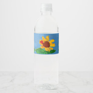 Zonnebloem "Kunst door kinderen" Waterfles Etiket