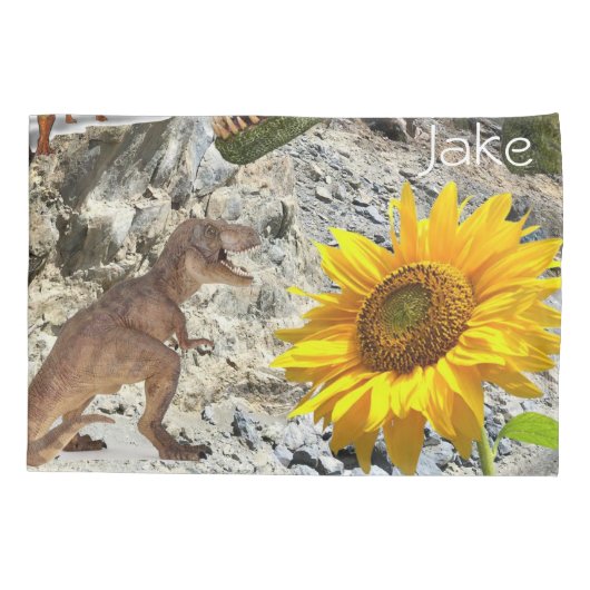 Zonnebloem kussen Hoesje, bloemige dinosaurus Kussensloop (Achterkant)