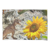 Zonnebloem kussen Hoesje, bloemige dinosaurus Kussensloop (Voorkant)