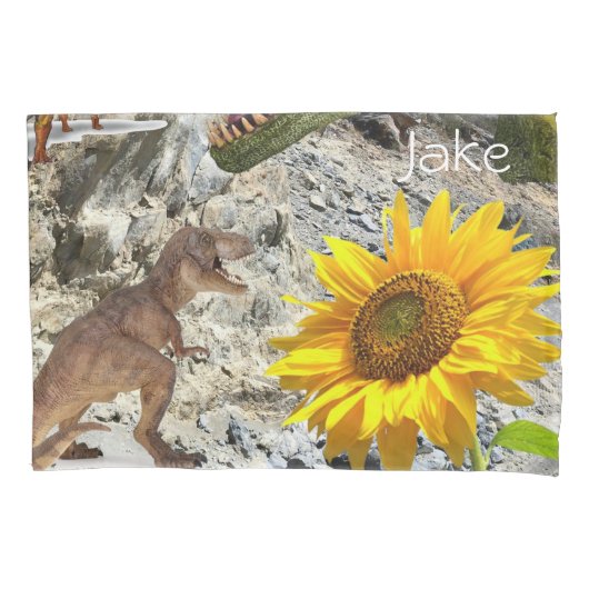 Zonnebloem kussen Hoesje, bloemige dinosaurus Kussensloop (Voorkant)