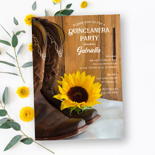 Zonnebloem Laarzen Land Western Quinceanera Party Kaart