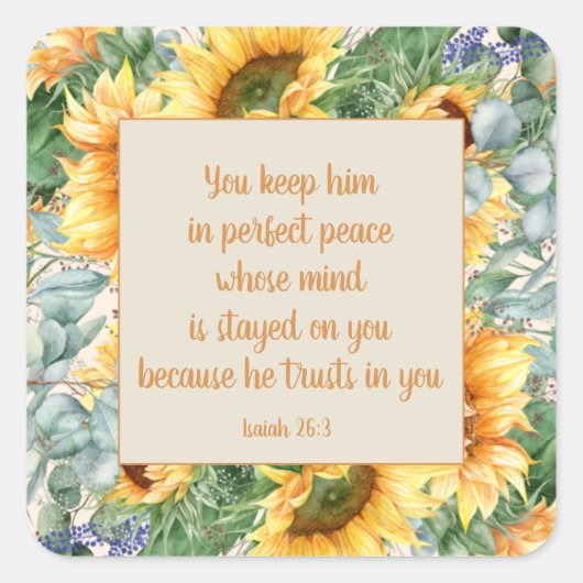 Zonnebloem laat bijbel staan voor perfecte vrede vierkante sticker (Voorkant)