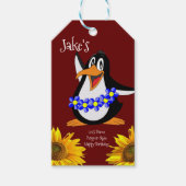 Zonnebloem Labels Floral Penguin Happy Birthday Cadeaulabel (Voorkant)