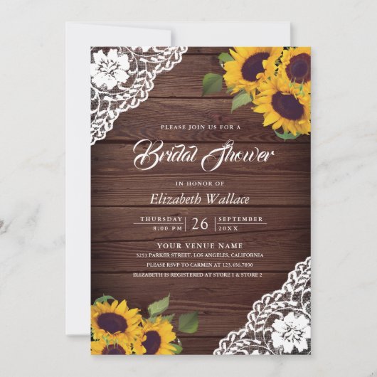 Zonnebloem Lace Wood Foto QR Code Vrijgezellenfees Kaart (Voorkant)