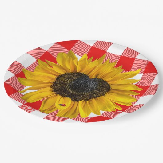 Zonnebloem Ladybug op Buffalo Play Papieren Bordje (Gekanteld)