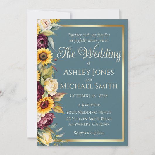 Zonnebloem Land Elegantie Bruiloft Kaart (Voorkant)