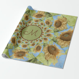 Zonnebloem Land Florence Geel Groen Monogram Cadeaupapier