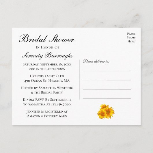 Zonnebloem Land Geel Bloemen Vrijgezellenfeest Uitnodiging Briefkaart (Achterkant)