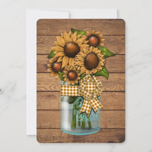 Zonnebloem Land Hout Mason Jar Weddenschap Kaart (Achterkant)