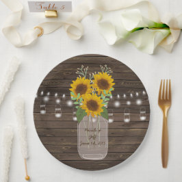 Zonnebloem Land Hout Mason Jar Weddenschap Papieren Bordje